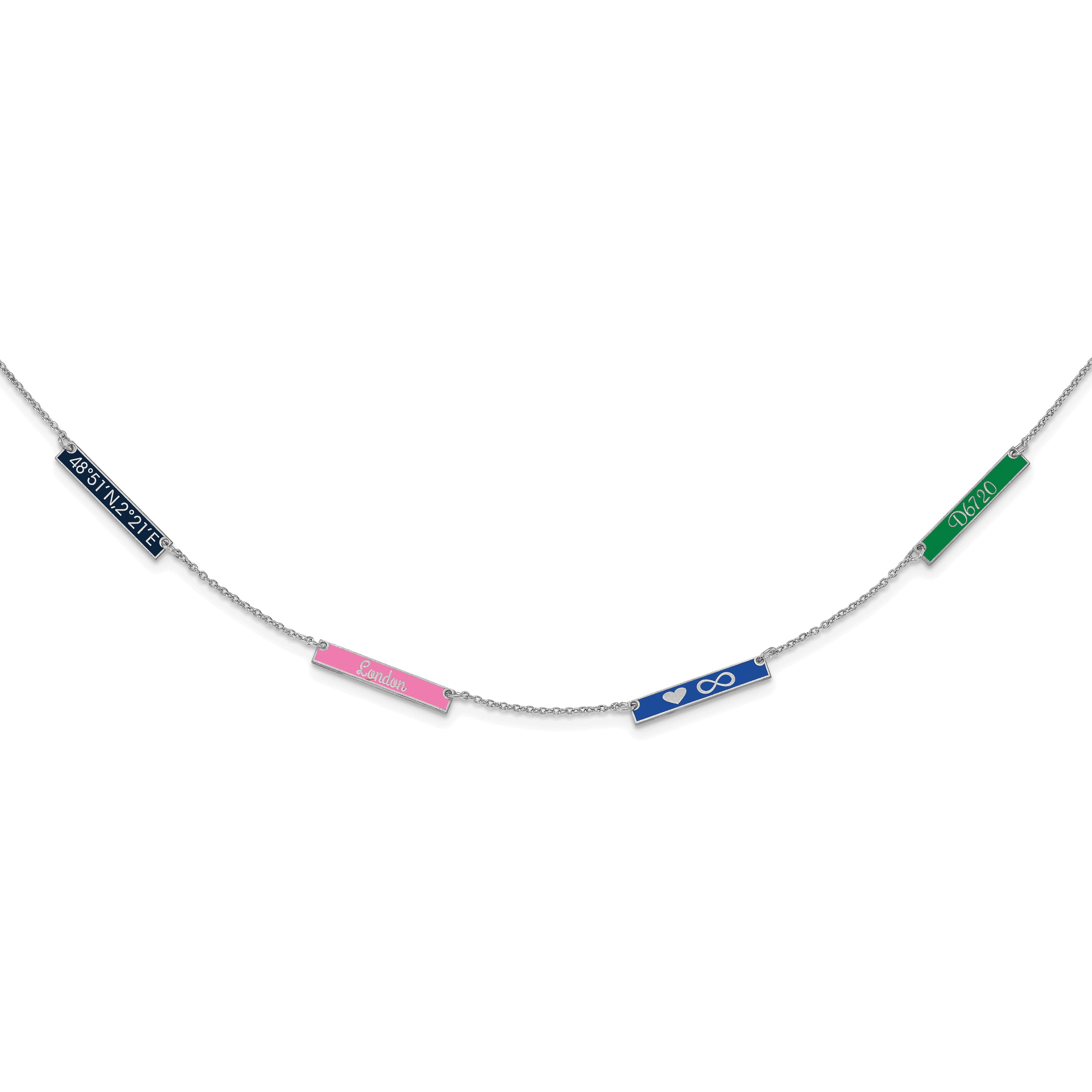 Sterling Silver Silver/Rhodium Plated Brushed 4 Station Epoxy Necklace