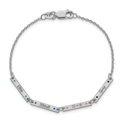 Sterling Silver Rhodium Plated Brushed 4 Station Epoxy Dots Bracelet