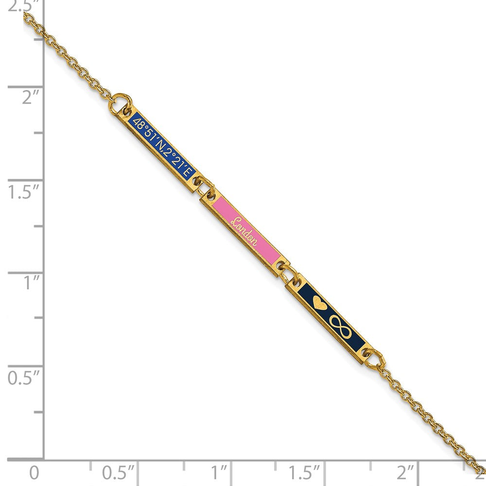 14K Yellow Gold Brushed 3 Station Epoxy Bracelet