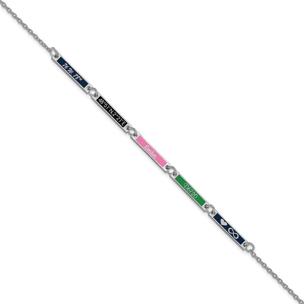Sterling Silver Silver/Rhodium Plated Brushed 5 Station Epoxy Bracelet