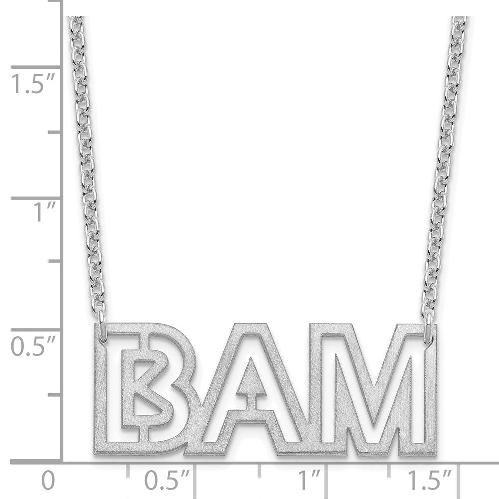 Sterling Silver Silver/Rhodium Plated Small Brushed 3 Letter Necklace