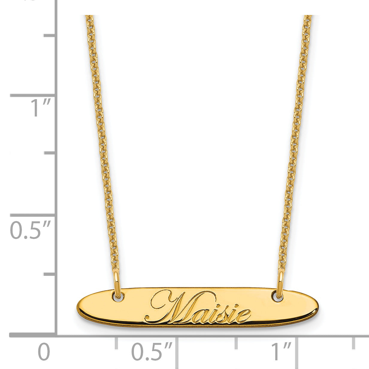 14K Yellow Gold Small Oblong Edwardian Script Bar Necklace