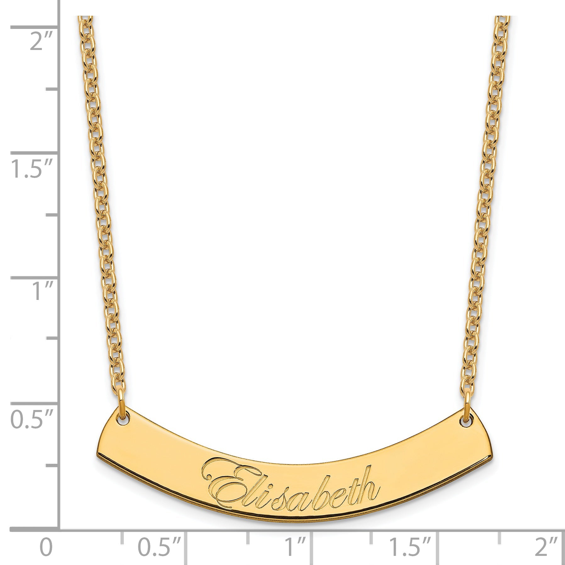 Gold Plated Medium Edwardian Script Curved Bar Necklace