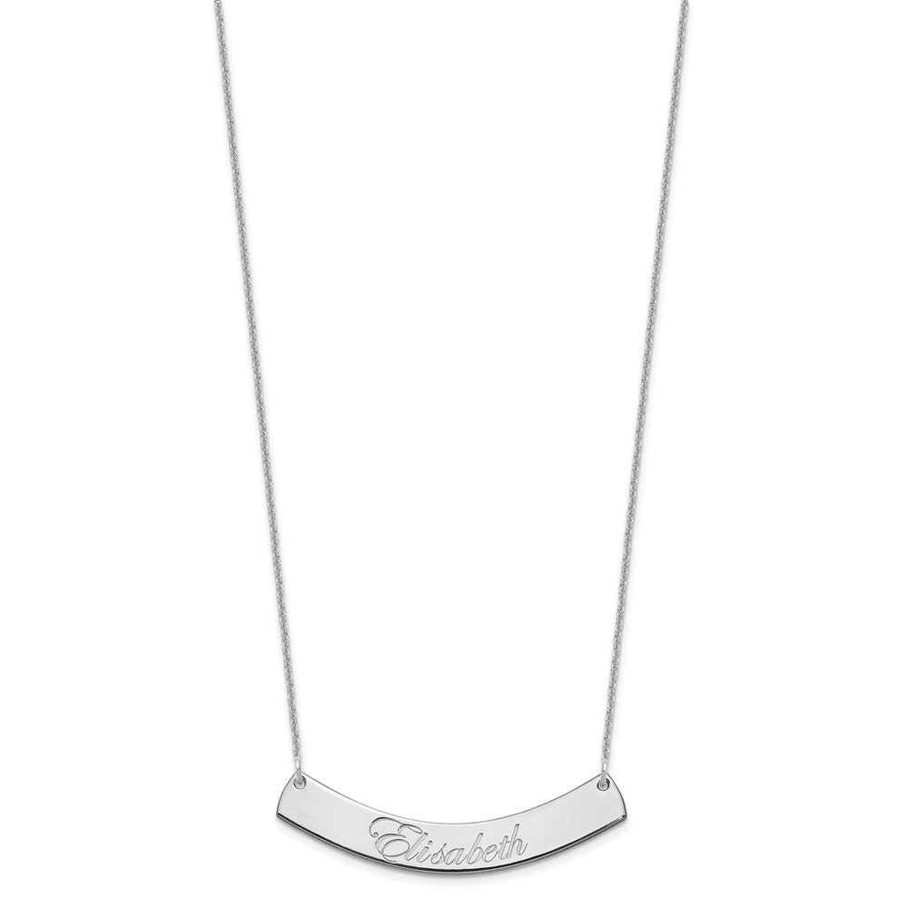 14K White Gold Medium Edwardian Scrript Curved Bar Necklace