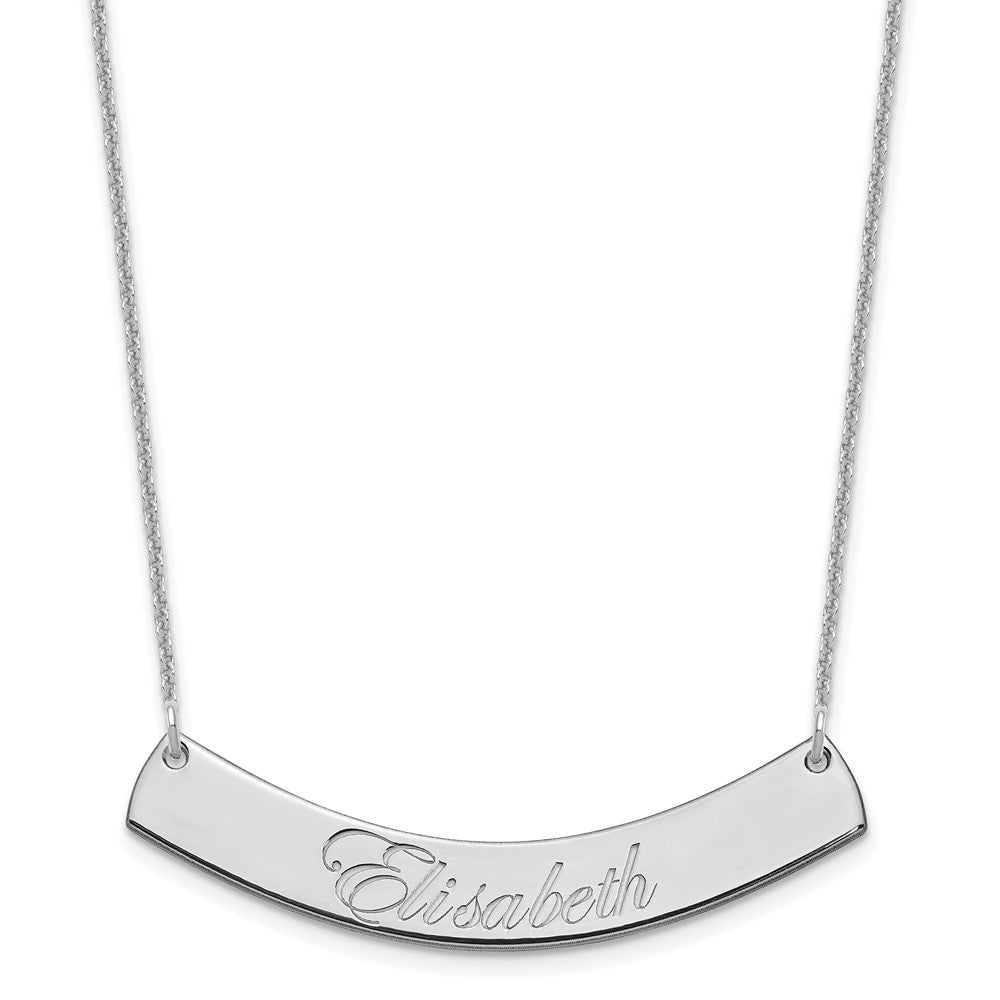 14K White Gold Medium Edwardian Scrript Curved Bar Necklace