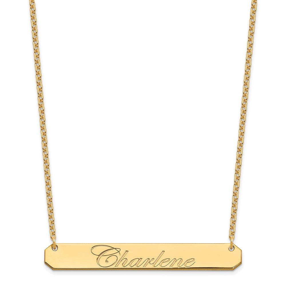 Gold Plated Sterling Silver/Gold Large Edwardian Script Bar Necklace
