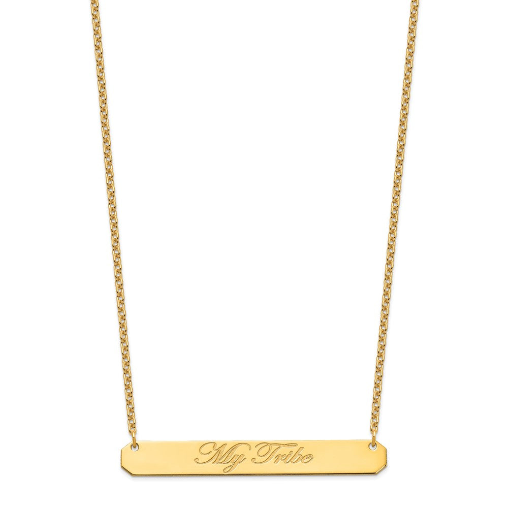 Gold Plated Sterling Silver/Gold Large Edwardian Script Bar Necklace