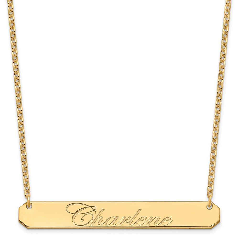Gold Plated Sterling Silver/Gold Large Edwardian Script Bar Necklace