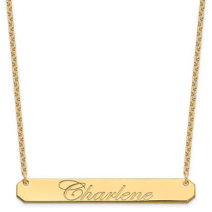 Gold Plated Sterling Silver/Gold Large Edwardian Script Bar Necklace