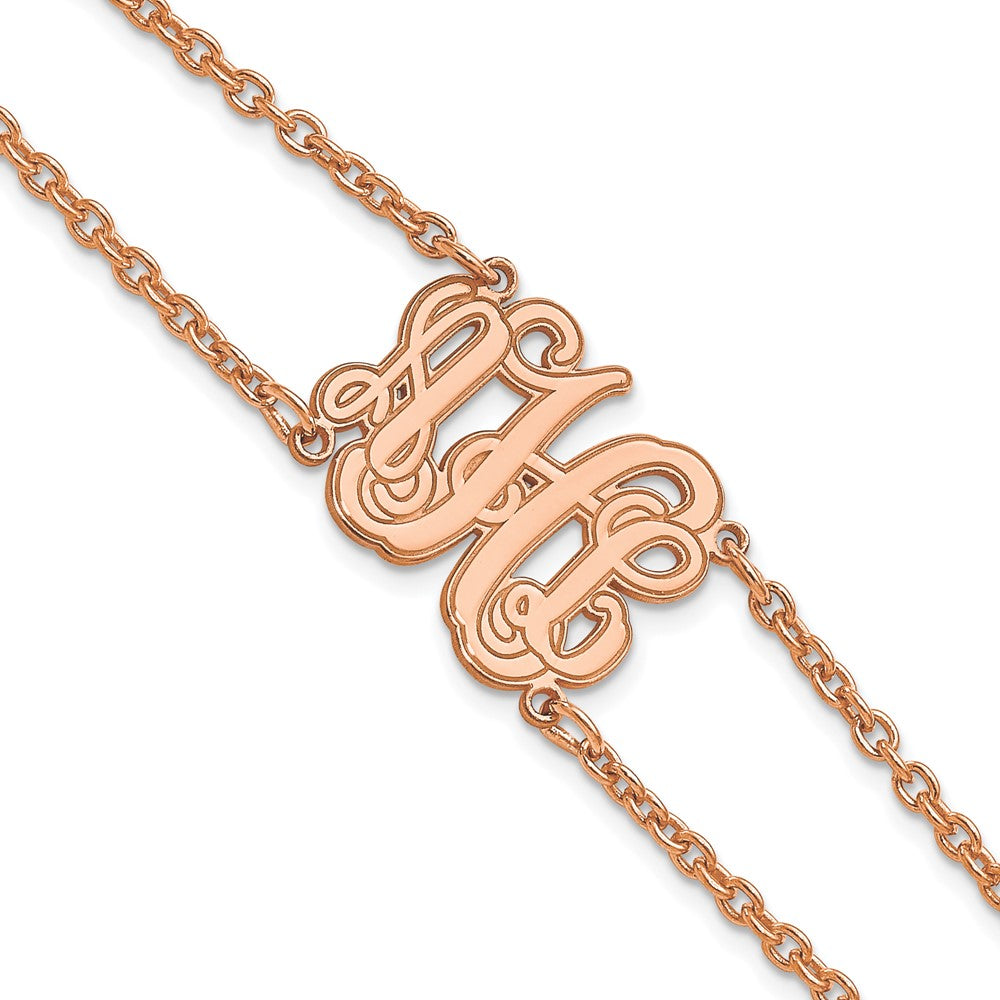 Rose Plated Double Chain Etched Monogram Bracelet