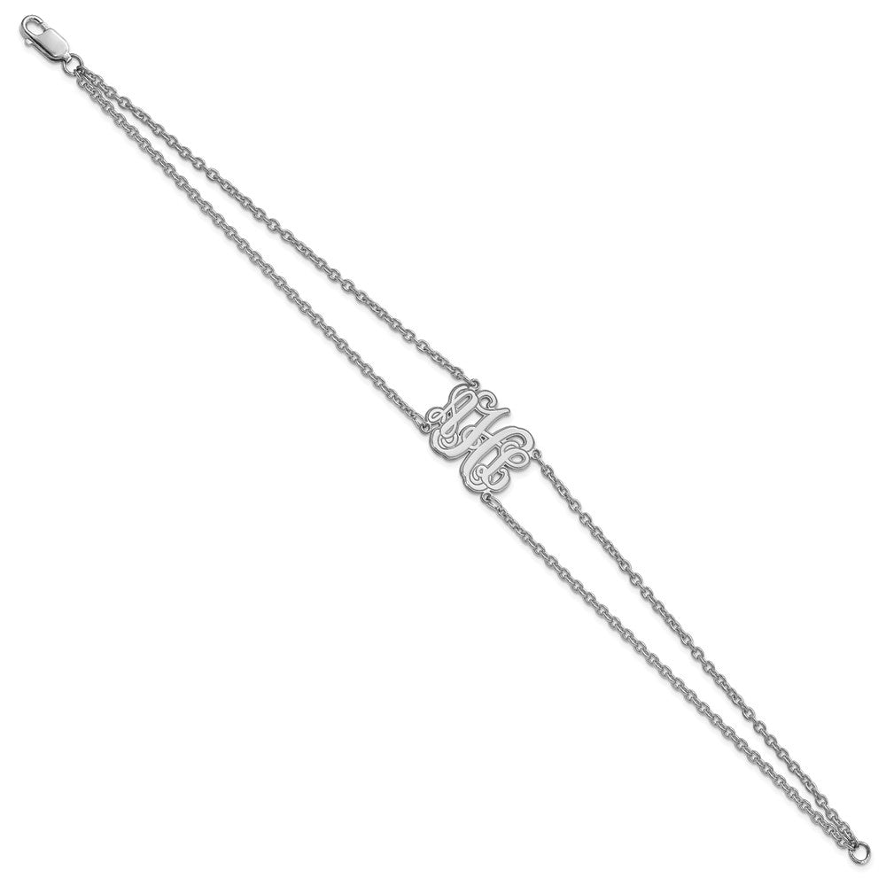 Sterling Silver Rhod Plated Double Chain Etched Monogram Bracelet