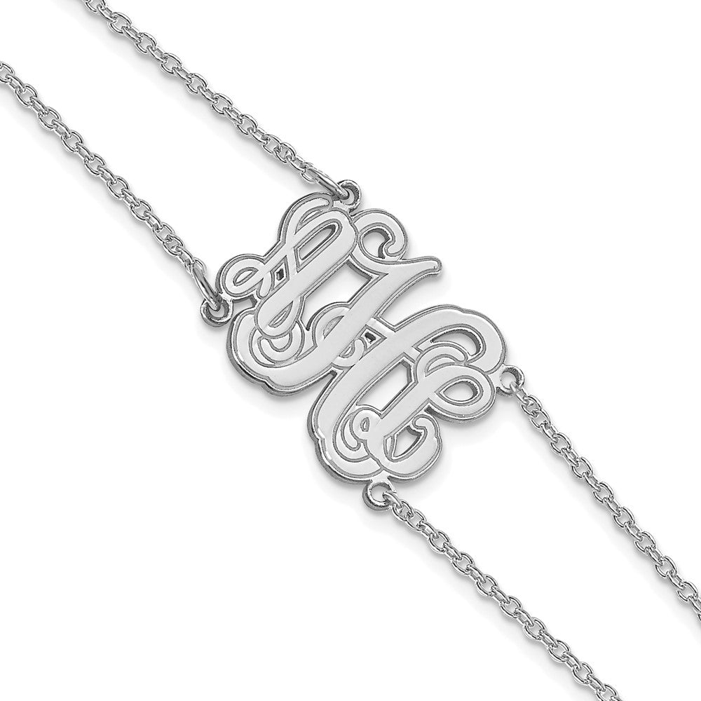 14K White Gold Double Chain Etched Monogram Bracelet