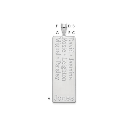 14K White Gold 6 Name Family Pendant