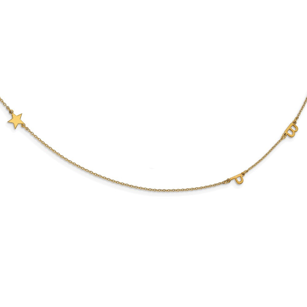 14K Yellow Gold Brushed 3 Initial/Symbol Necklace