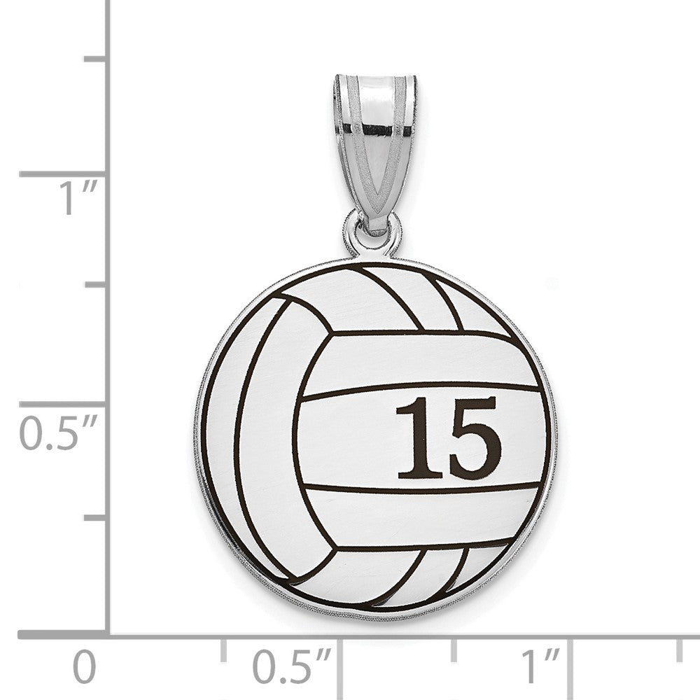 Sterling Silver Silver/Rhodium Plated Personalized Volleyball With Enameled Pendan