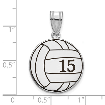 Sterling Silver Silver/Rhodium Plated Personalized Volleyball With Enameled Pendan