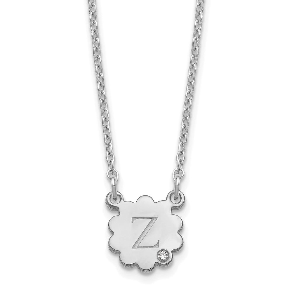 Sterling Silver Silver/Rhodium Plated Initial Flower With Diamond Necklace