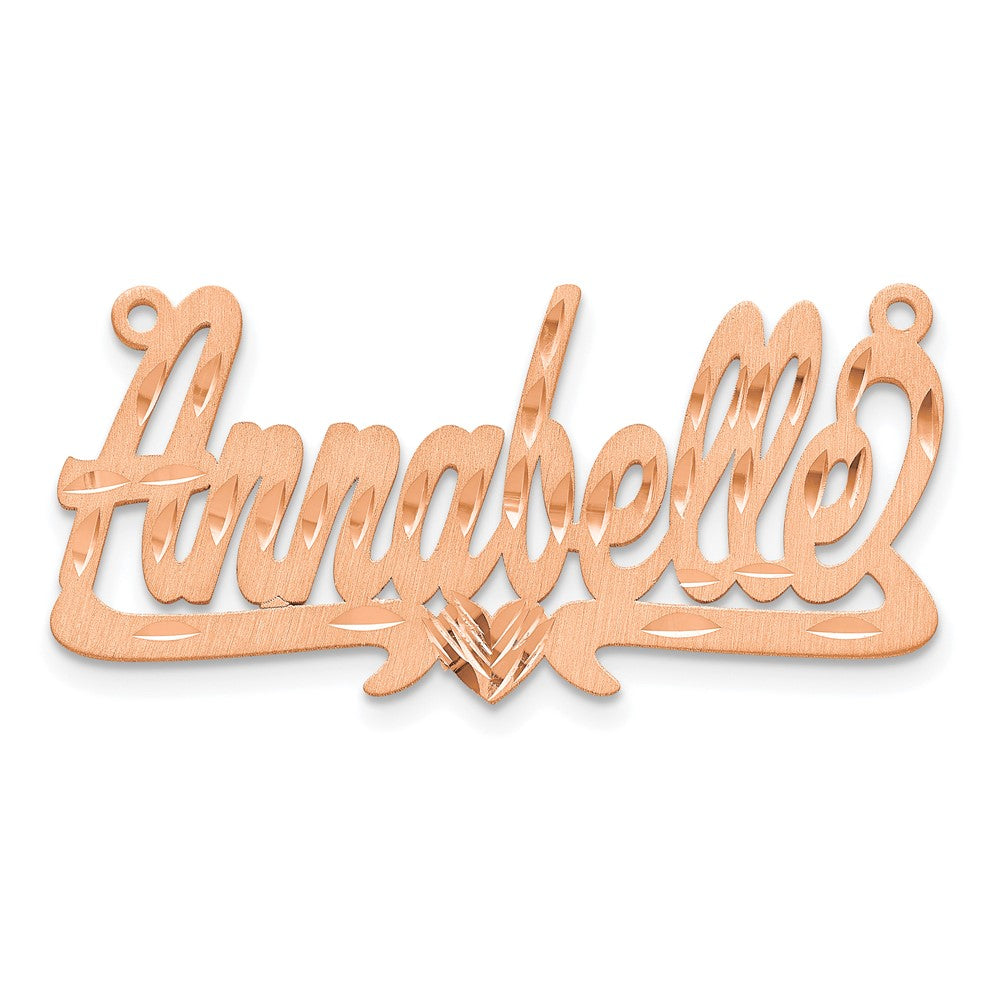 14K Rose Gold Satin Diamond Cut Heart Name Plate