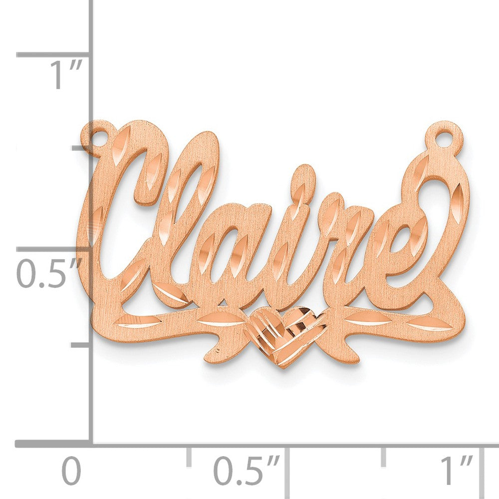 14K Rose Gold Satin Diamond Cut Heart Name Plate