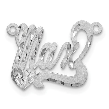 Sterling Silver Silver/Rhodium Plated Satin Diamond Cut Heart Name Plate