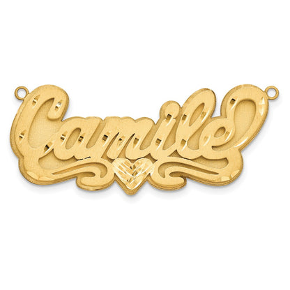 Gold Plated 3D Satin Diamond Cut Heart Name Plate