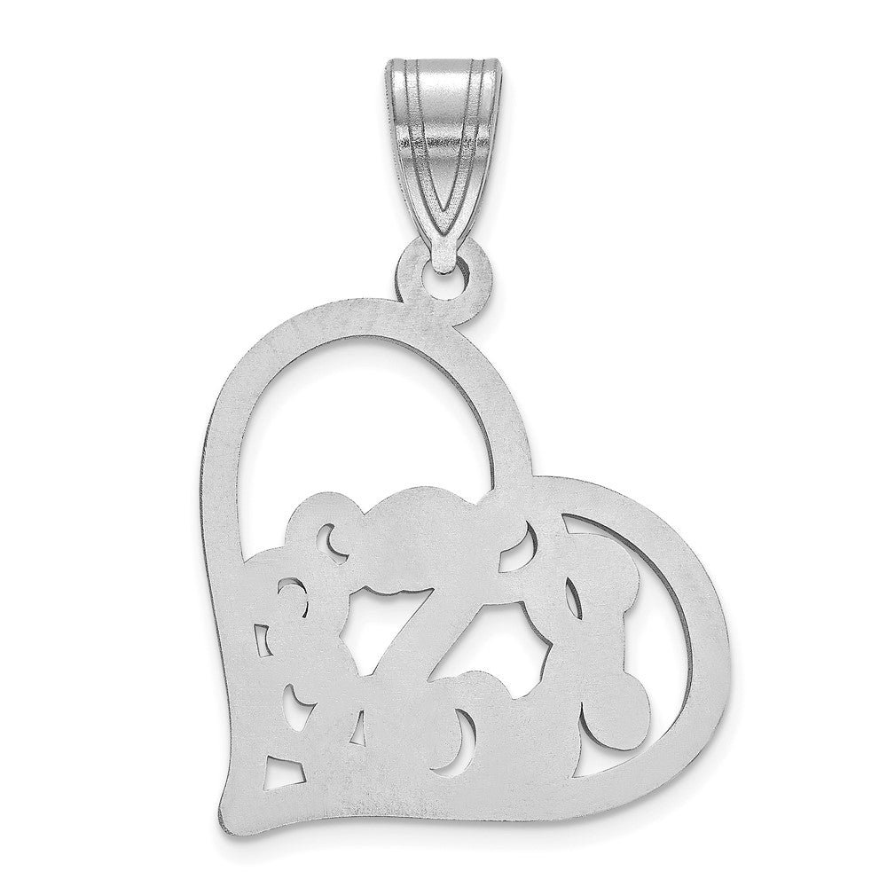 Sterling Silver Silver/Rhodium Plated Etched Heart Pendant