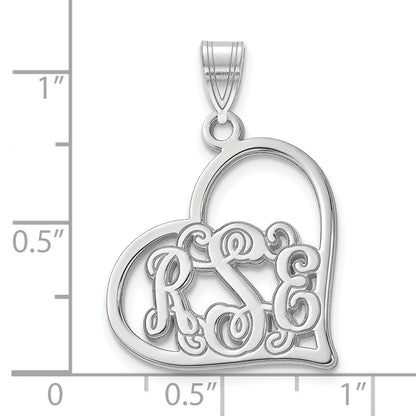 Sterling Silver Silver/Rhodium Plated Etched Heart Pendant