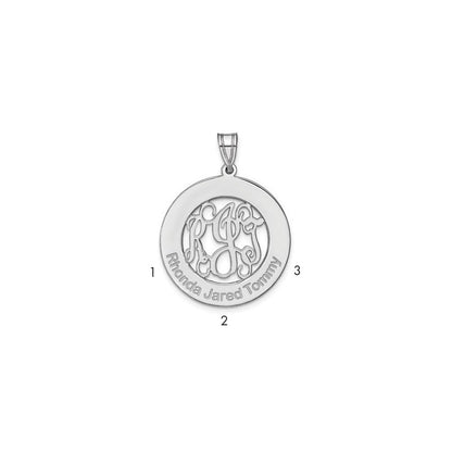 14K White Gold Round Family Monogram Pendant