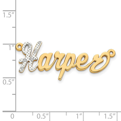 14K Yellow & Rhodium Gold And 3D Diamond Name Plate