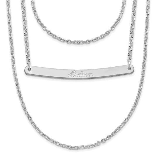 Sterling Silver Silver/Rhodium Plated Brushed 3 Chain 1 Bar Necklace