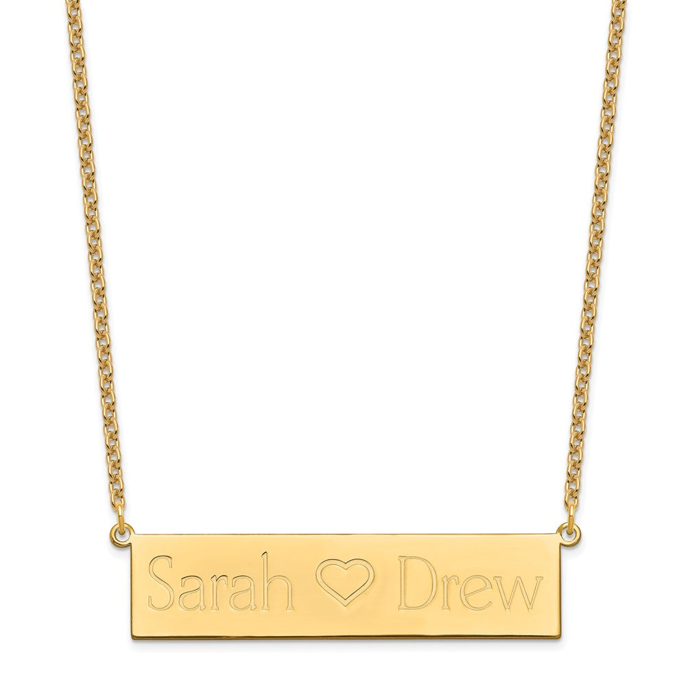 Gold Plated Brushed 2 Names And Heart Bar Necklace