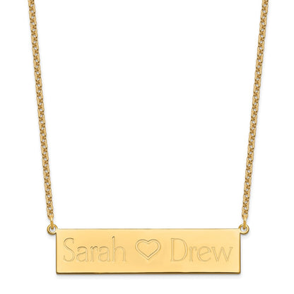 Gold Plated Brushed 2 Names And Heart Bar Necklace