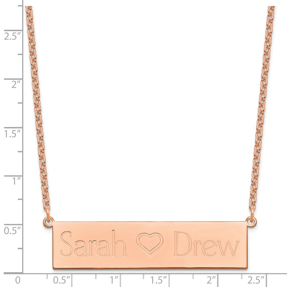 Rose Plated Brushed 2 Names And Heart Bar Necklace