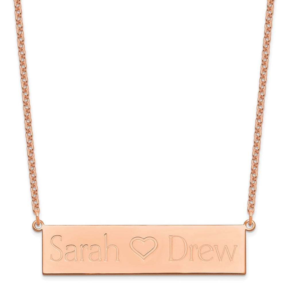 Rose Plated Brushed 2 Names And Heart Bar Necklace