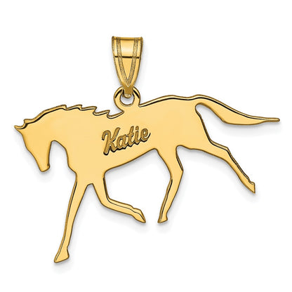 14K Yellow Gold Horse With Name Pendant