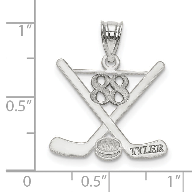 Sterling Silver Silver/Rhodium Plated Personalized Hockey Pendant