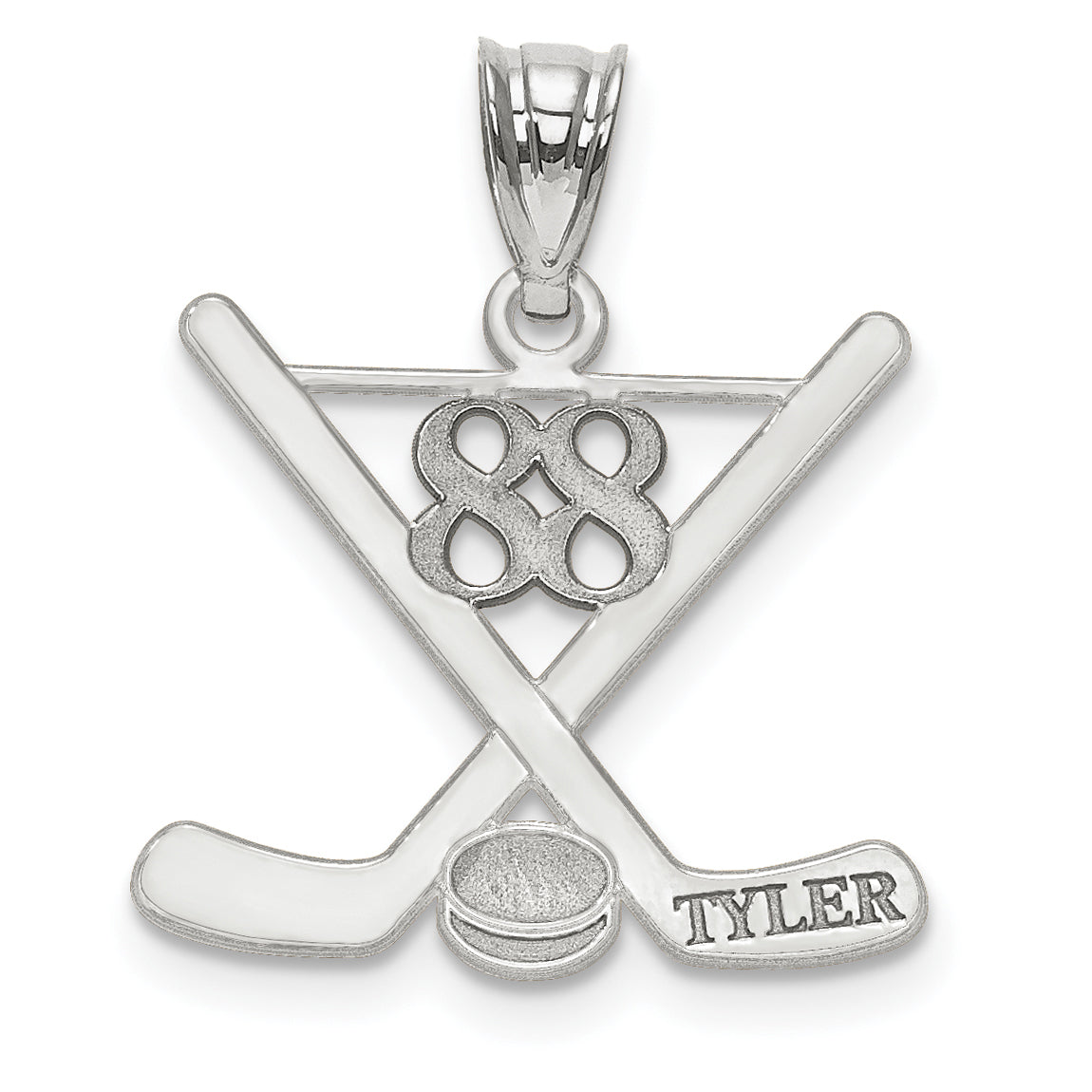 Sterling Silver Silver/Rhodium Plated Personalized Hockey Pendant