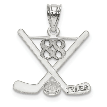 Sterling Silver Silver/Rhodium Plated Personalized Hockey Pendant