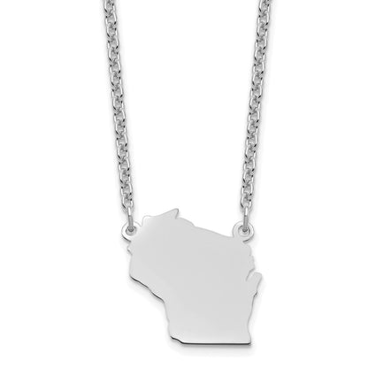Sterling Silver Silver/Rhodium Plated Wisconsin State Necklace