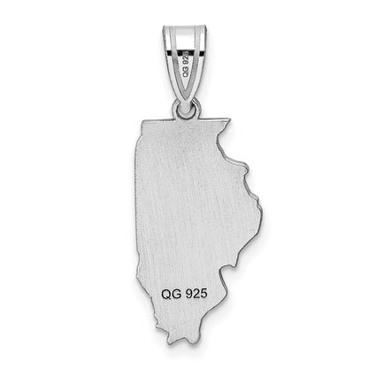 Sterling Silver Silver/Rhodium Plated Illinois State Pendant