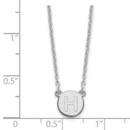 Sterling Silver Rhodium Plated Tiny Circle Block Letter H Initial Necklace
