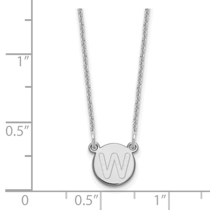 Sterling Silver Rhodium Plated Tiny Circle Block Letter W Initial Necklace