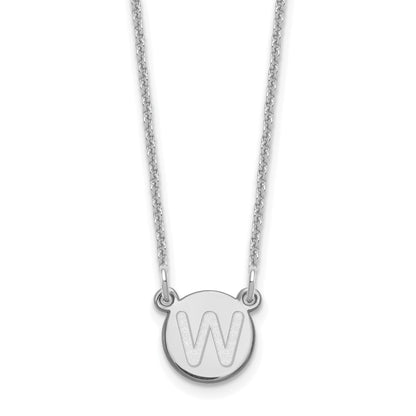 Sterling Silver Rhodium Plated Tiny Circle Block Letter W Initial Necklace