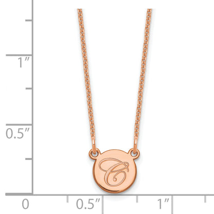 14K Rose Gold Small Circle With Script Initial Necklace