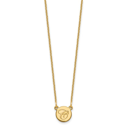 14K Yellow Gold Small Circle With Script Initial Necklace