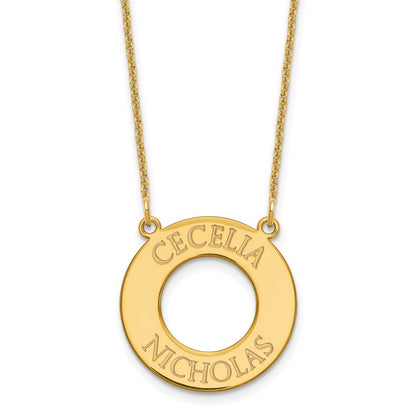 14K Yellow Gold Circle With 2 Name Necklace