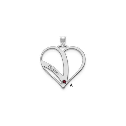 14K White Gold 14Kw 1 Name Birthstone 18K Rhod Plated Bezel Cut Out Heart Pendant