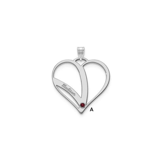 14K White Gold 14Kw 1 Name Birthstone 18K Rhod Plated Bezel Cut Out Heart Pendant