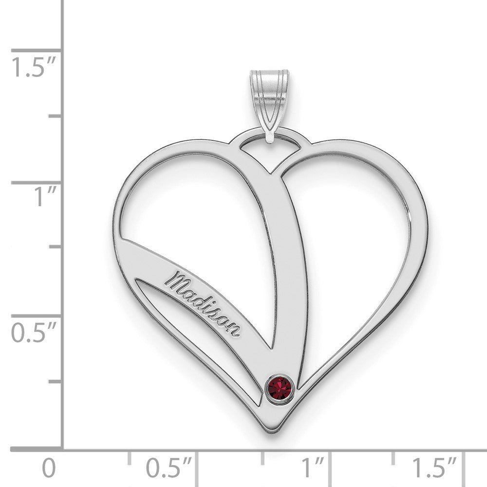 14K White Gold 14Kw 1 Name Birthstone 18K Rhod Plated Bezel Cut Out Heart Pendant