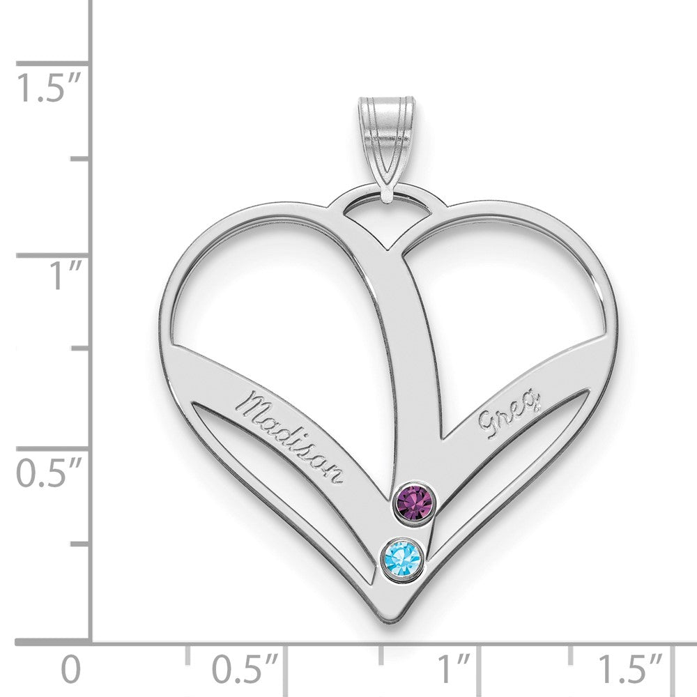 14K White Gold 14Kw 2 Name Birthstones 18K Rhod Plated Bezel Cut Out Heart Pendant